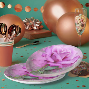 Floral Rose Photo Art Paint  Paper Plates