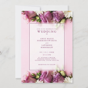 Floral Rose Pink Elegant Wedding Invitation