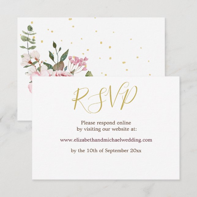 Floral Rose Pink Elegant Wedding RSVP   Invitation (Front/Back)