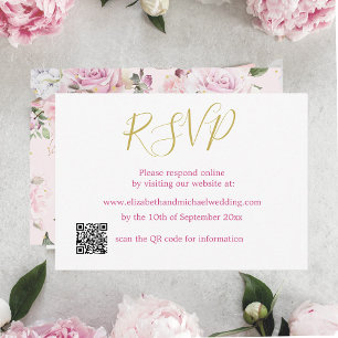 Floral Rose Pink QR Code Wedding RSVP Invitation
