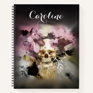 Floral Rose Pink Sugar Skull First Name Notebook