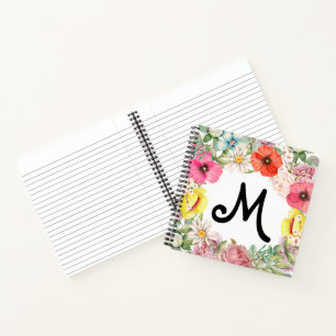 Floral Rose Poppy and Daisy Pink, Coral, Yellow Notebook