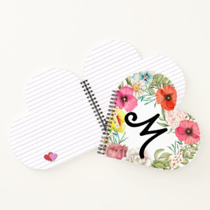 Floral Rose Poppy and Daisy Pink, Coral, Yellow Notebook