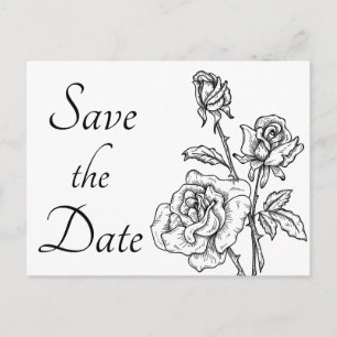 Floral Rose Save the Date Black White Engagement Postcard