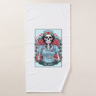 Floral Rose Skeleton Nurse Tarot Card Halloween Es Bath Towel