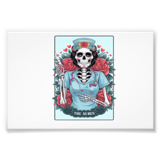 Floral Rose Skeleton Nurse Tarot Card Halloween Es Photo Print