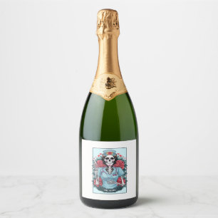 Floral Rose Skeleton Nurse Tarot Card Halloween Es Sparkling Wine Label