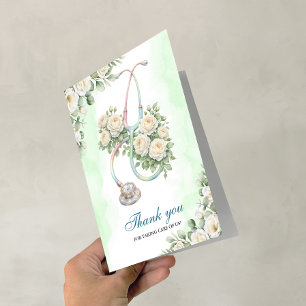 Floral Rose Stethoscope Nurse Doctor Thank You Card