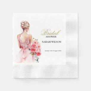 Floral Rose Watercolor Wedding Gown Bridal Shower Napkin