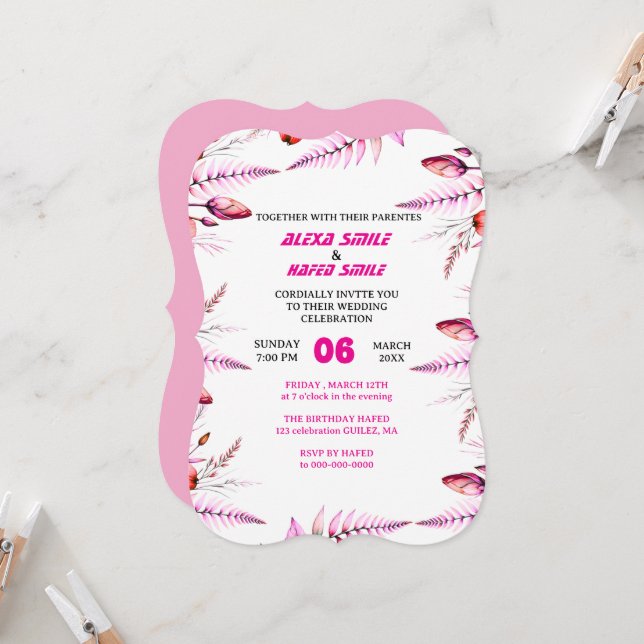 Floral Rose Wedding Invitation: Blush Pink Invitation (Front/Back In Situ)