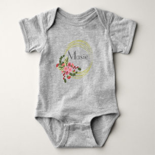Floral Rose Wreath Personalised Name Baby Bodysuit