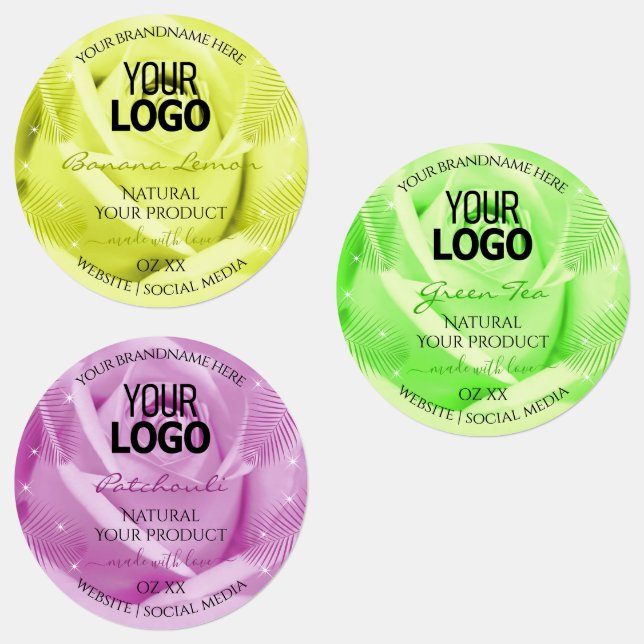 Floral Rose Yellow Green Purple Product Label Logo (Group)