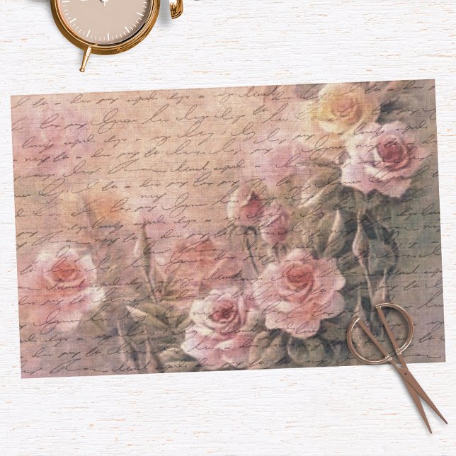 Floral Roses Antique Handwriting Decoupage Tissue Paper (Creator Uploaded)