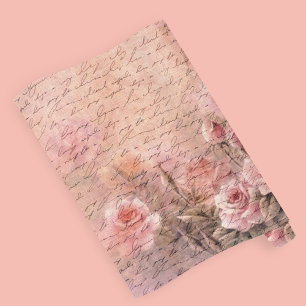 Floral Roses Antique Handwriting Wrapping Paper