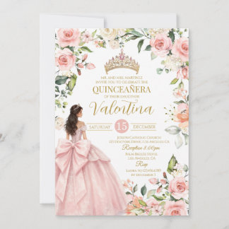 Floral Roses Blush Pink Quinceañera 15th birthday Invitation