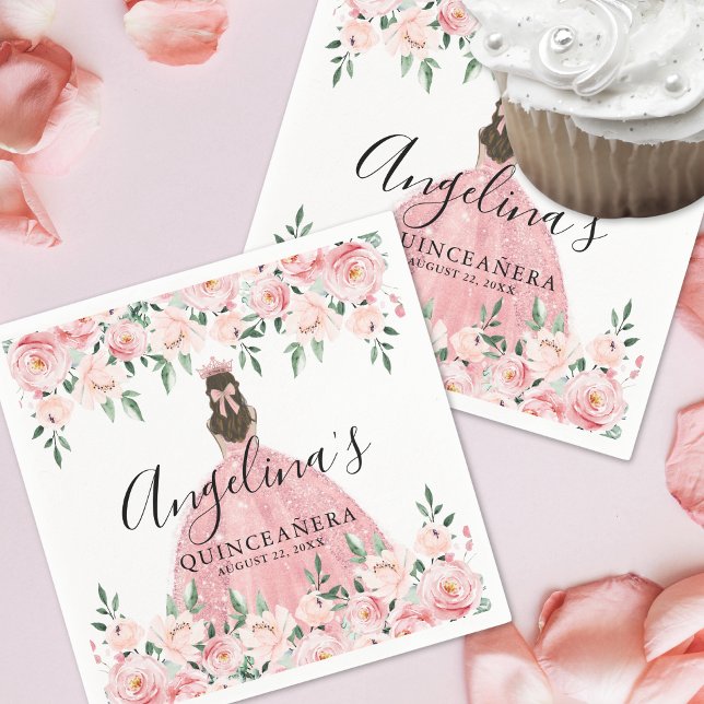 Floral Roses Blush Pink Quinceanera Napkin (Floral Roses Blush Pink Quinceanera Napkins)