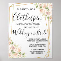 Floral Roses Clothespin bridal shower game sign