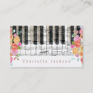 floral roses decor pianist music business card