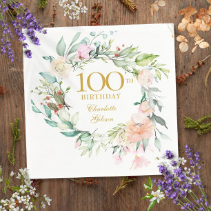 Floral Roses Garland 100th Birthday Napkin