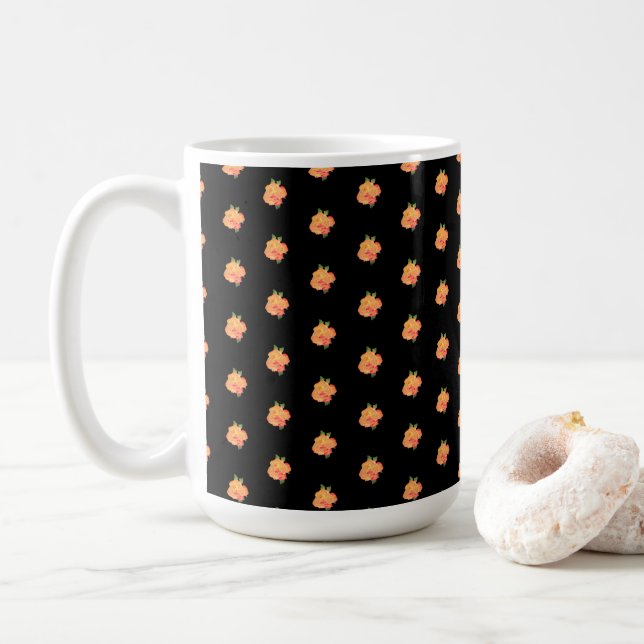 Floral Roses Golden Orange Watercolor Coffee Mug (With Donut)