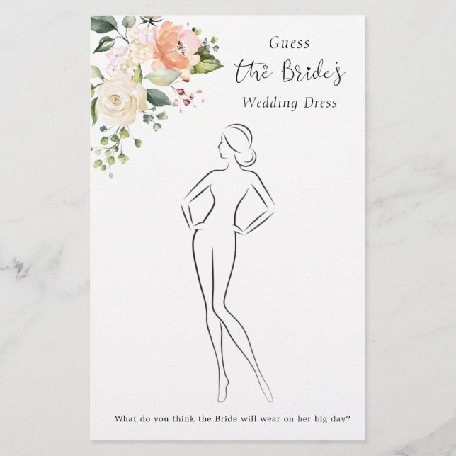 Floral Roses Guess The Dress Bridal Shower Game Flyer (Front)