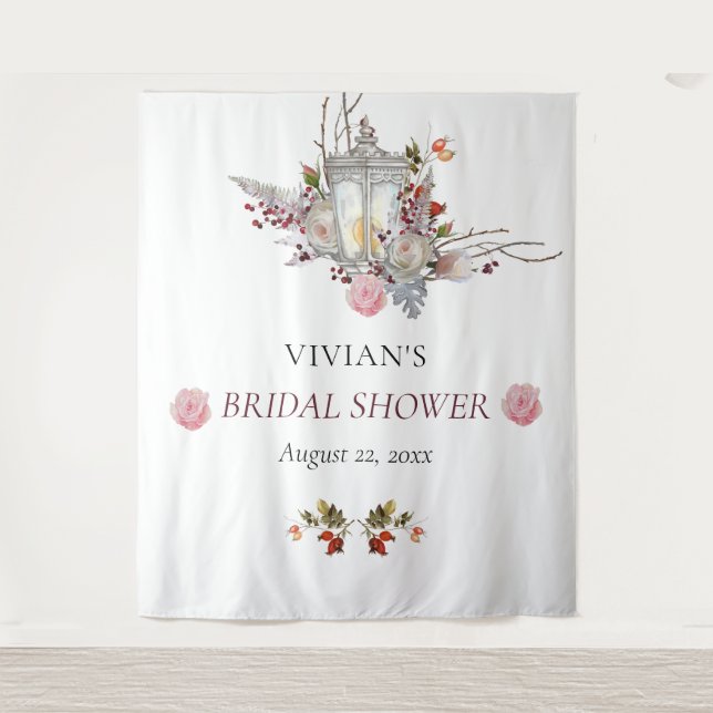 Floral Roses & Lantern Bridal Shower Photo Booth Tapestry (Front)