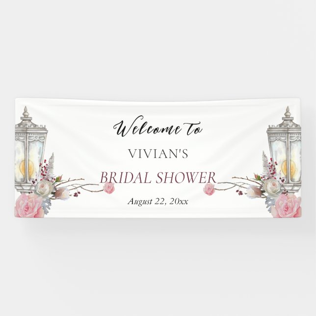 Floral Roses & Lantern Bridal Shower Welcome Banner (Horizontal)