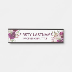 Floral Roses Office Door Sign Name Plate Purple