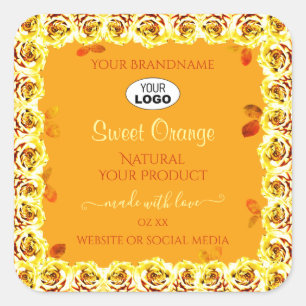 Floral Roses Orange Yellow Product Labels Add Logo