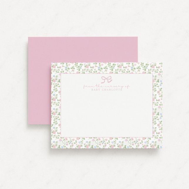 Floral Roses Personalised Nursery Note Card (Creator Uploaded)
