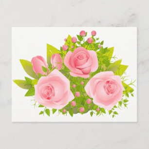Floral Roses Pink And Green Flowers - Hello Love Postcard