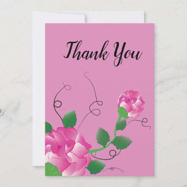 Floral Roses Pink Thank You Card (Front)