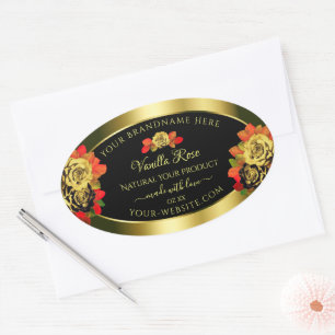 Floral Roses Product Labels Black Shimmery Golden
