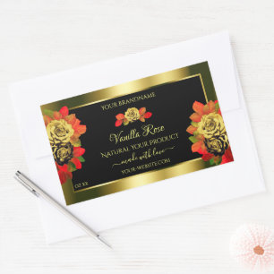 Floral Roses Product Labels Black Shimmery Golden