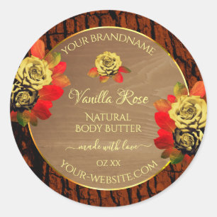 Floral Roses Product Labels Wood Grain Tree Bark