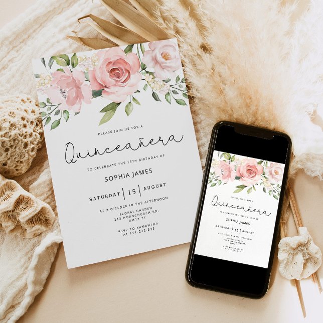 Floral roses Quinceanera 15th birthday Invitation (Creator Uploaded)