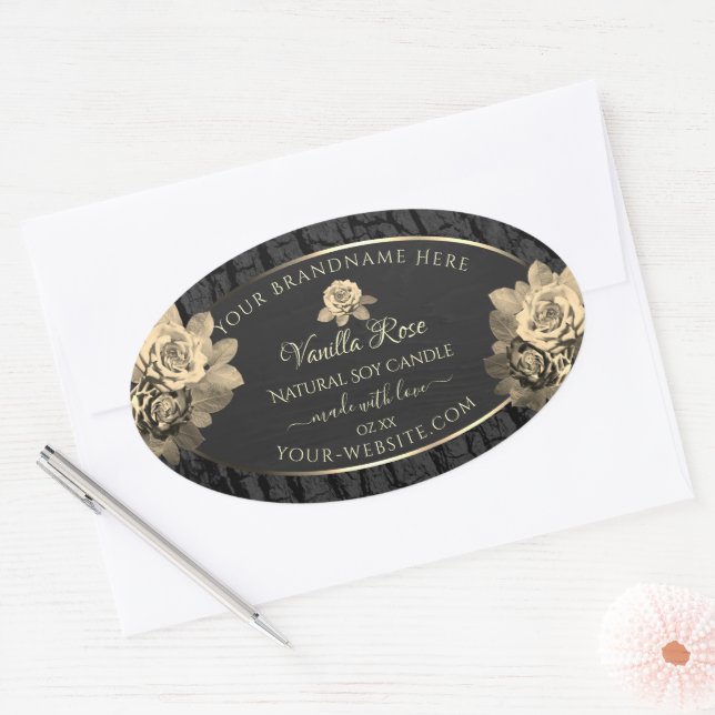 Floral Roses Rustic Black Tree Bark Product Labels (Envelope)