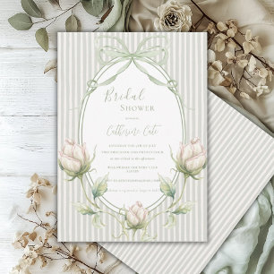 Floral Roses Sage Green Whimsical Bridal Invitation
