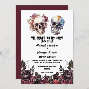 floral roses skeletons gothic halloween wedding invitation