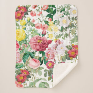 Floral Roses Vintage Spring Garden Sherpa Blanket