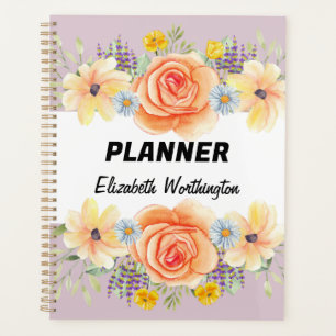 Floral roses watercolor typography text planner