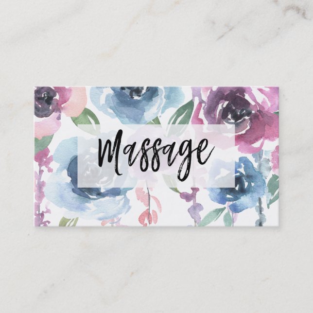 *~* Floral Roses Wisteria  Flowers MASSAGE Floral Business Card (Front)