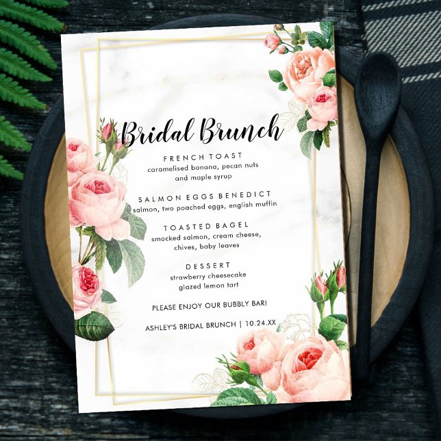 Floral Rosy Blush Bridal Brunch Menu (Creator Uploaded)