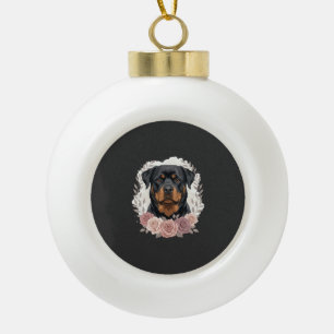 Floral Rottweiler Dog Portrait Sublimation Ceramic Ball Christmas Ornament