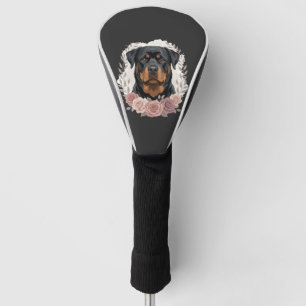 Floral Rottweiler Dog Portrait Sublimation Golf Head Cover