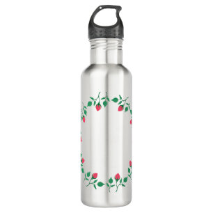 Floral round frame with pink rose flowers 710 ml water bottle