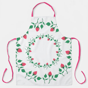 Floral round frame with pink rose flowers apron