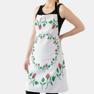 Floral round frame with pink rose flowers apron