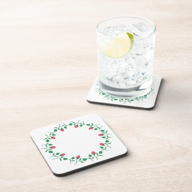 Floral round frame with pink rose flowers  coaster (Right Side)