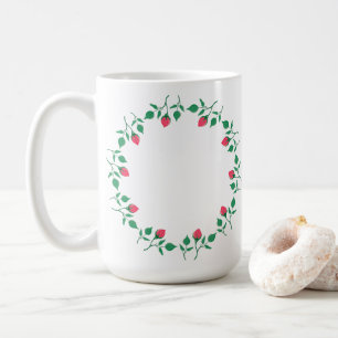 Floral round frame with pink rose flowers coffee mug